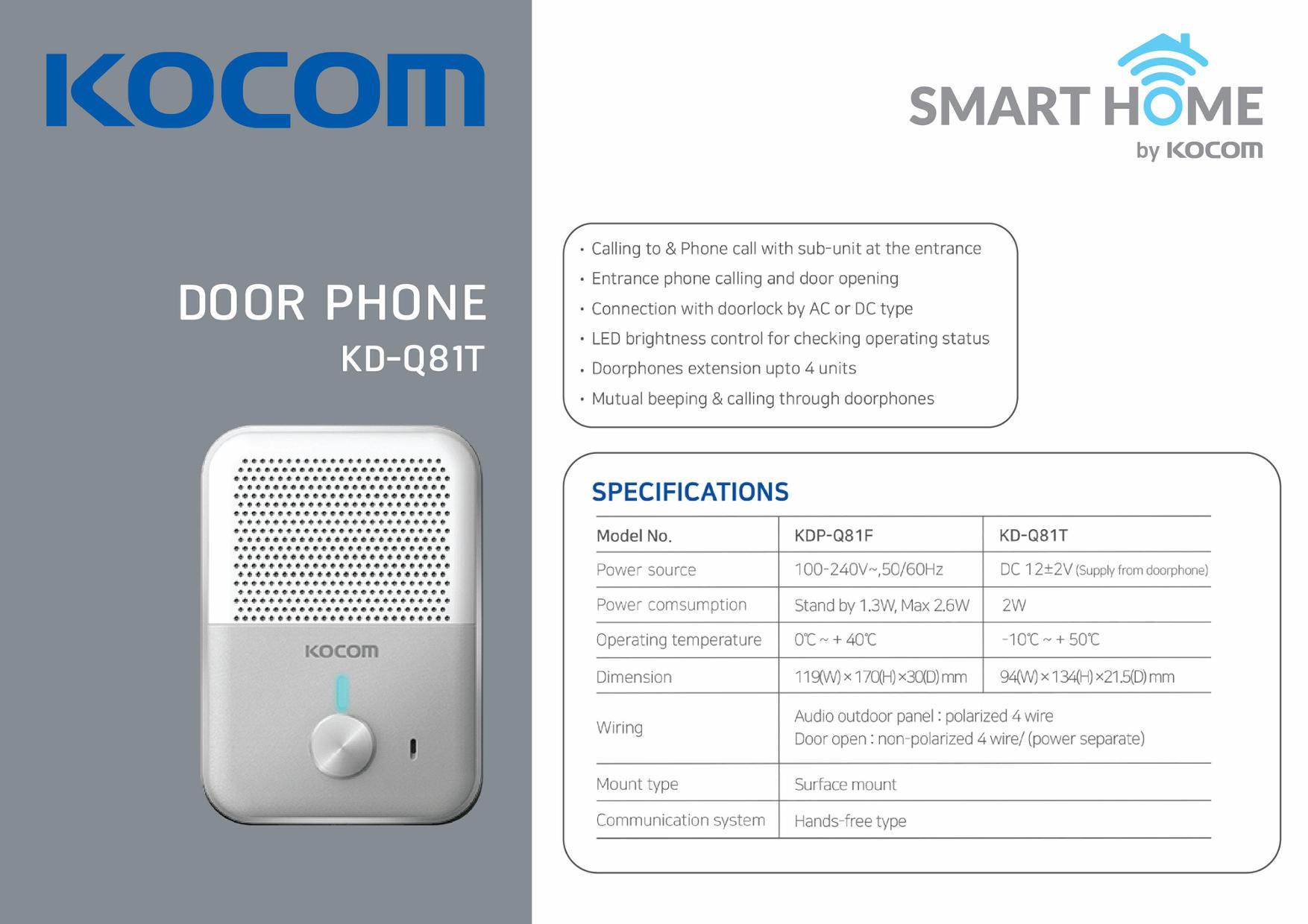 KOCOM กริ่งหน้าบ้าน รุ่น .DP-Q81T