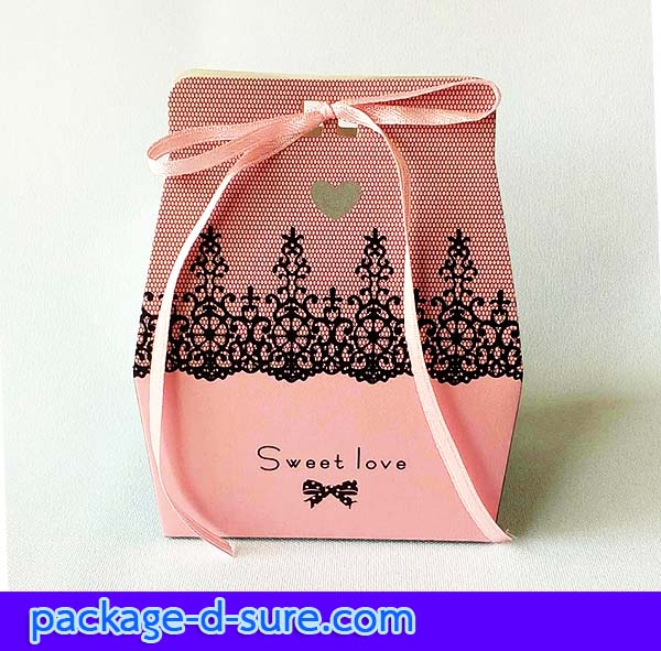 กล่องใส่ของชำร่วย ผูกโบว์ด้านหน้า 4.5x7x4.2 ลาย sweet love