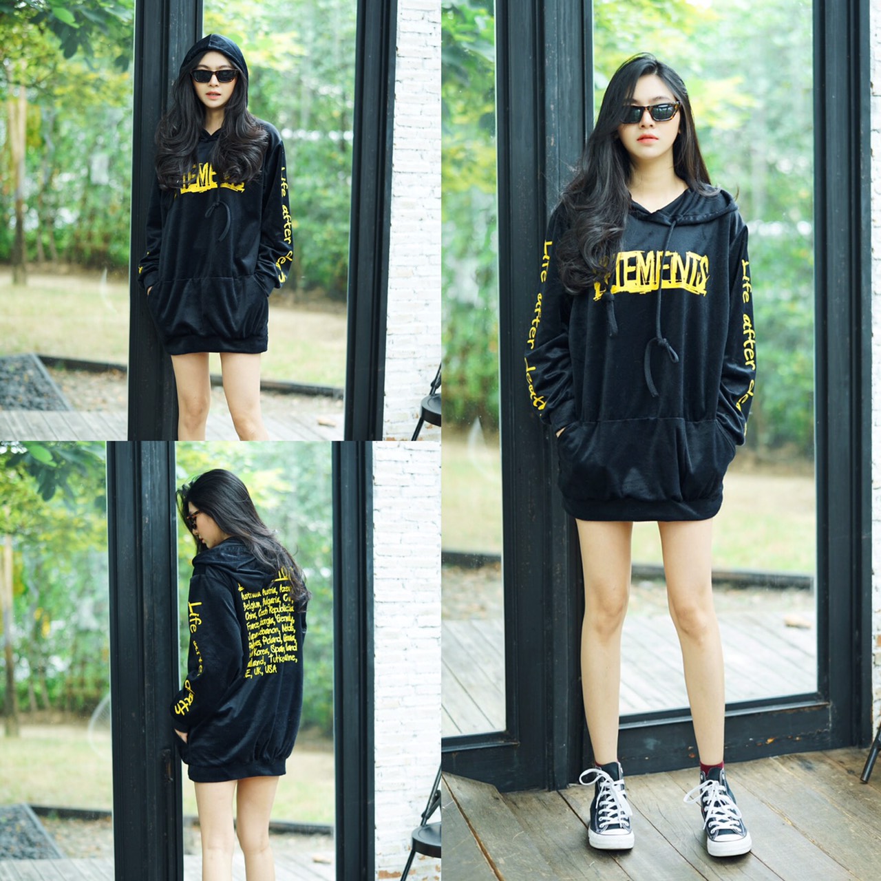 เดรสกันหนาวแขนยาวมีฮู้ด สกีน Vetements สำเนา