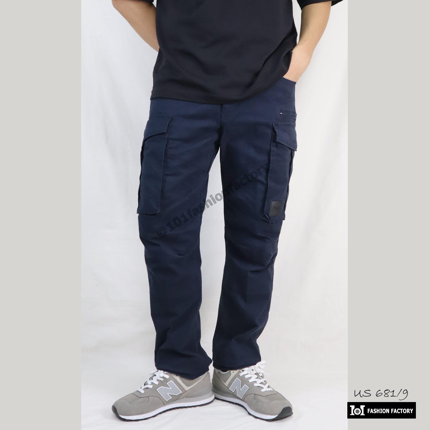 กางเกงคาร์โก้ผู้ชายทรงหลวม NO.681/9 ขายาวคอตตอนยืด สีกรม | US101