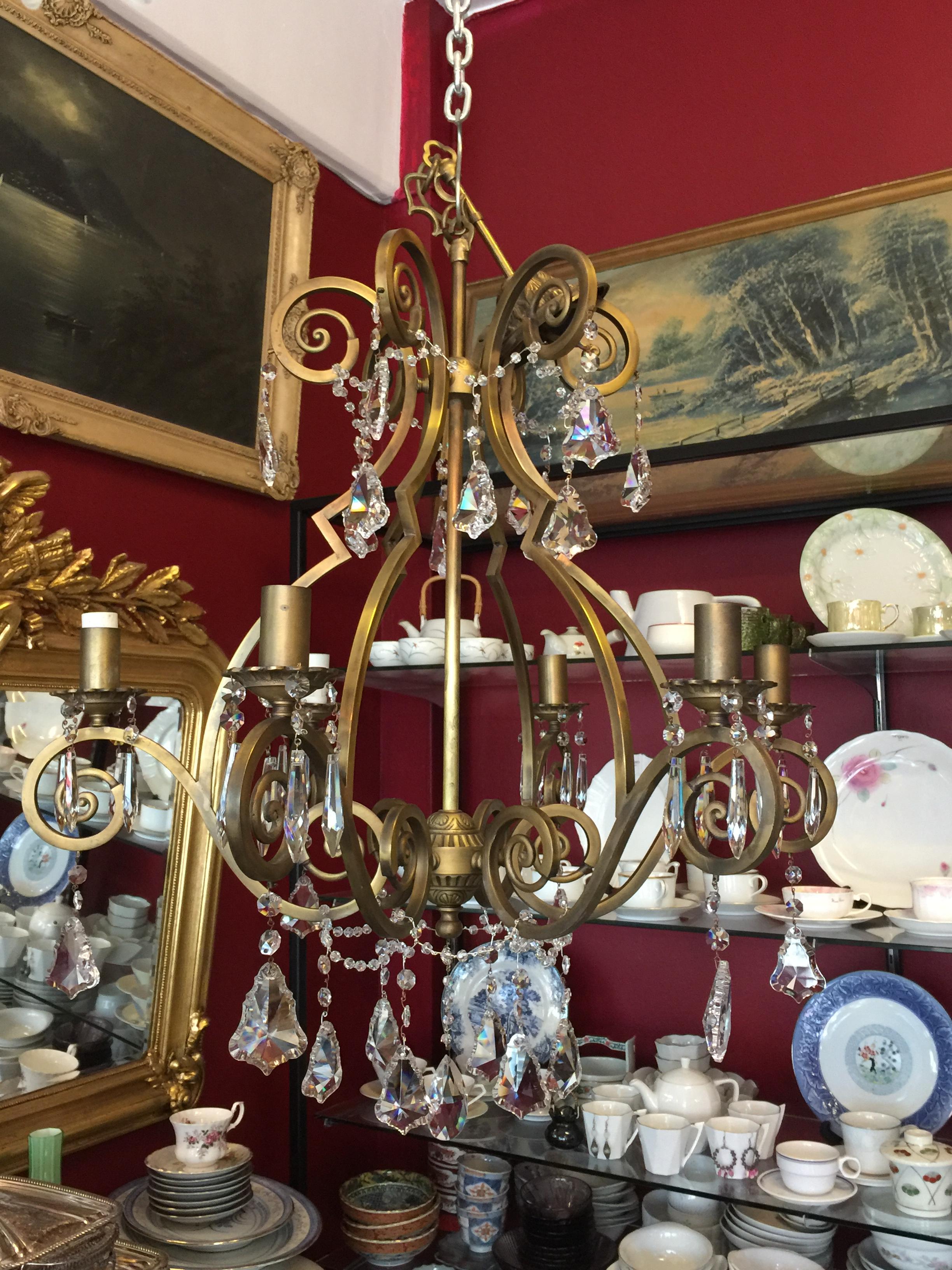 SOLD OUT French Brass and asfour crystal chandeliers with 6 lights