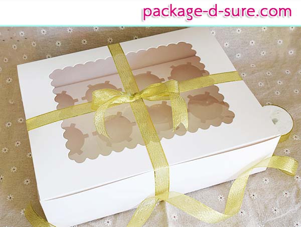 กล่องคัพเค้ก 12 ชิ้น สี่เหลี่ยมผืนผ้า 25x32.5x9 สีขาว