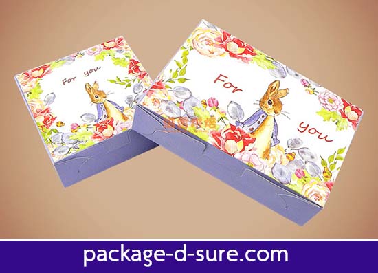 กล่องสี่เหลี่ยมผืนผ้า เปิดบน 21.6x13.5x5 สีม่วงอ่อน ลาย the rabbit for you