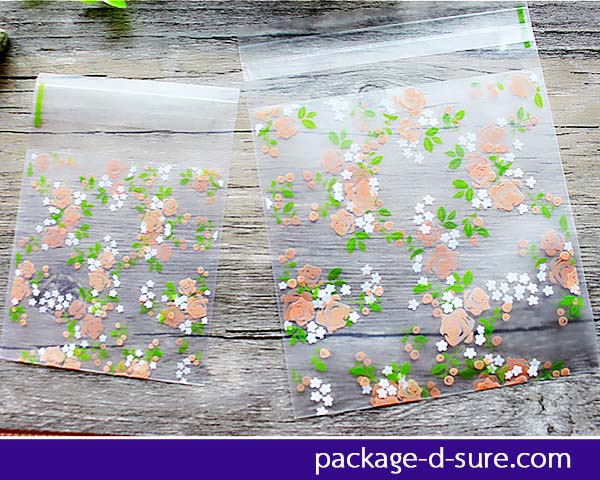 ล้างสต็อก//ถุงคุกกี้กึ่งขุ่น แถบกาว 7x7 ลายดอกกุหลาบ ดาวขาว แพ็ค 100 ใบ