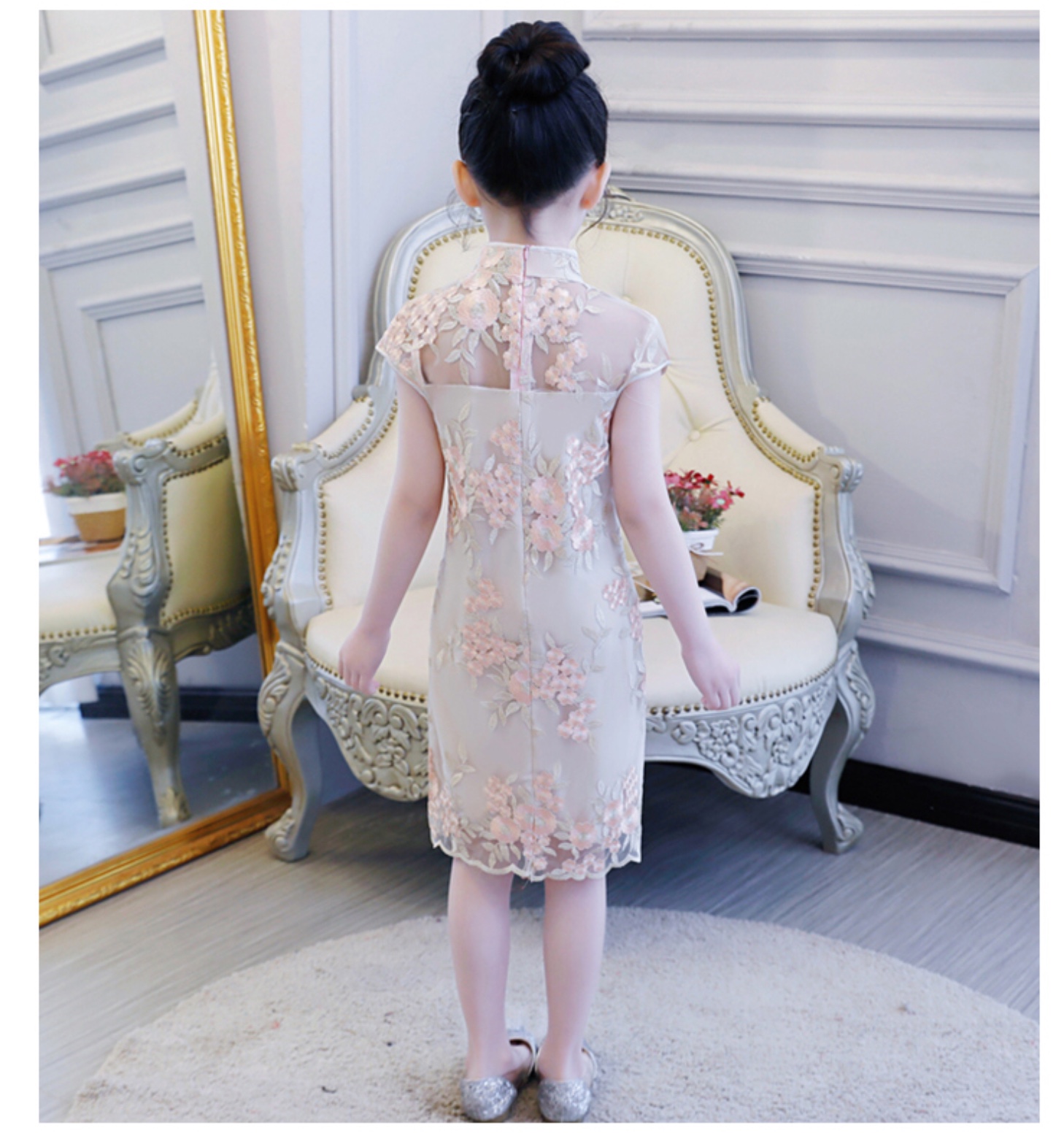 เดรสลูกไม้ สีเบจ รหัส LY. 89 สินค้าพร้อมส่ง