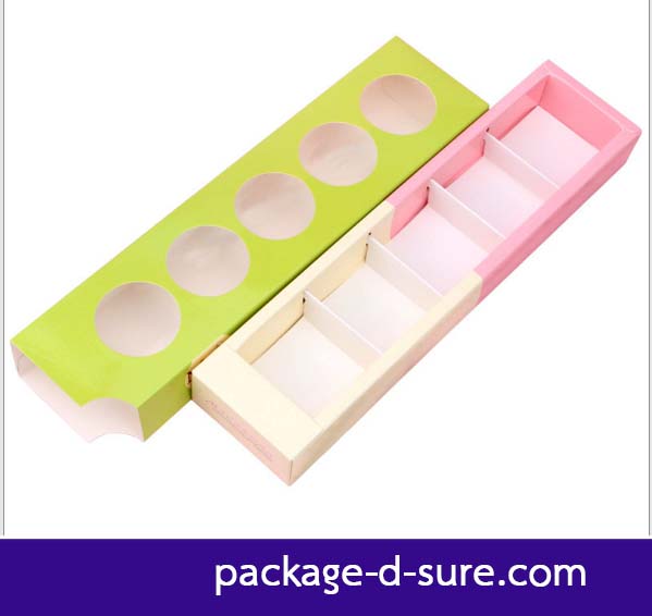 โปรโมชั่น//กล่องมาการอง 5 ชิ้น หน้าต่างกลม 31x7.5x3.6 เขียวสด ตองอ่อน
