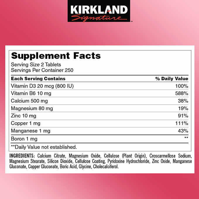 Kirkland Calcium Citrate 500 เม็ด - มีแคลเซียม 500mg พร้อมวิตามินดี แมกนีเซียมและสังกะสี หมดอายุ 07/2027