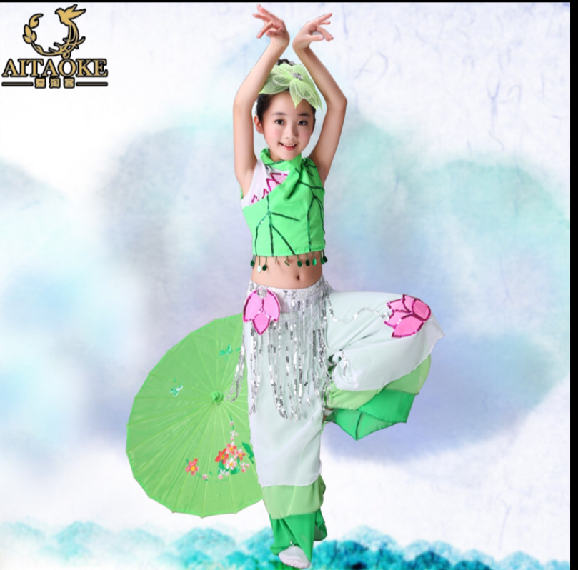 ชุดเต้นเด็กสีเขียวแขนกุด. รหัส 50