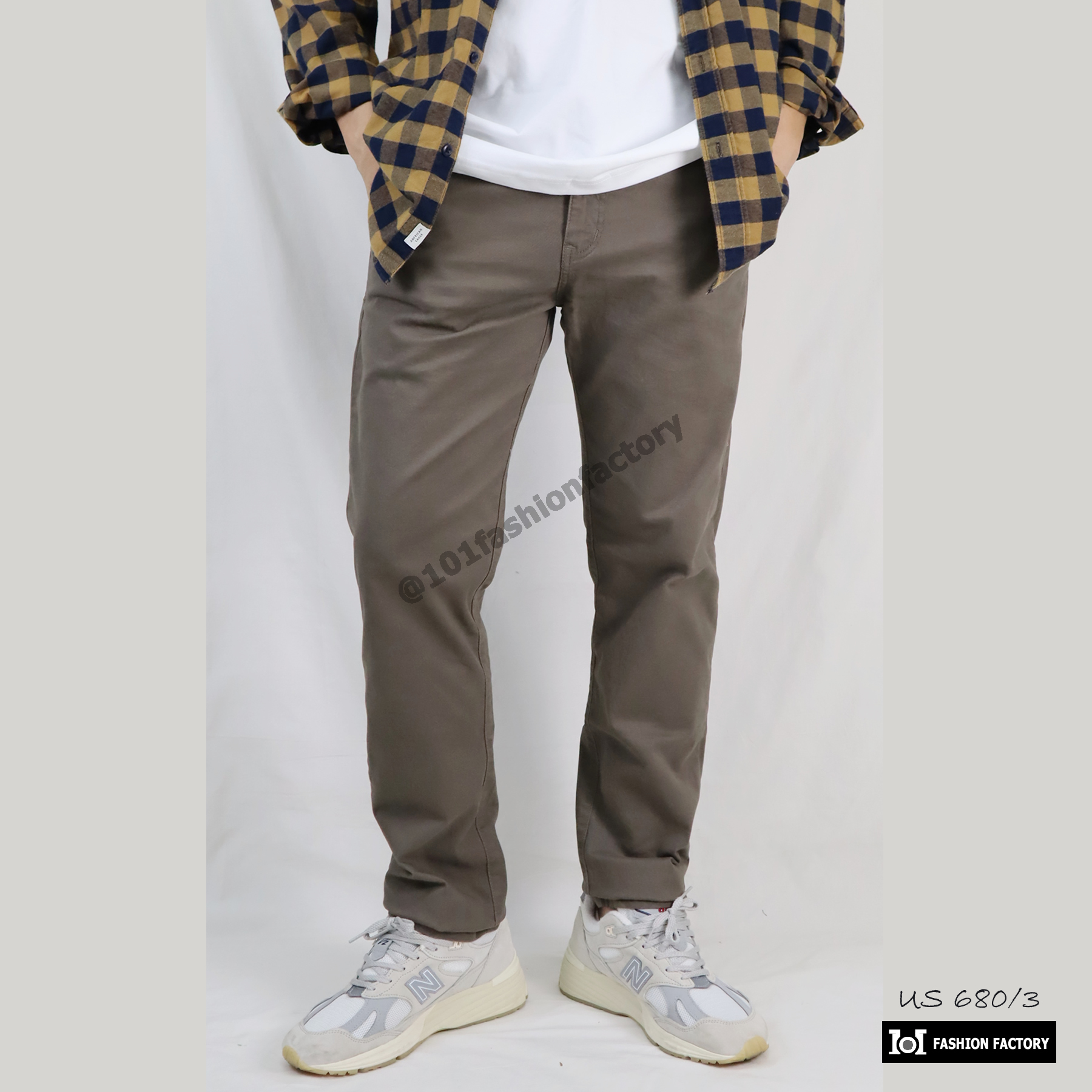กางเกงขายาวเบสิค NO.680/3 ผ้ายืดทรงกระบอกเล็ก ทำงาน เที่ยว สีโอวัลติน | US101