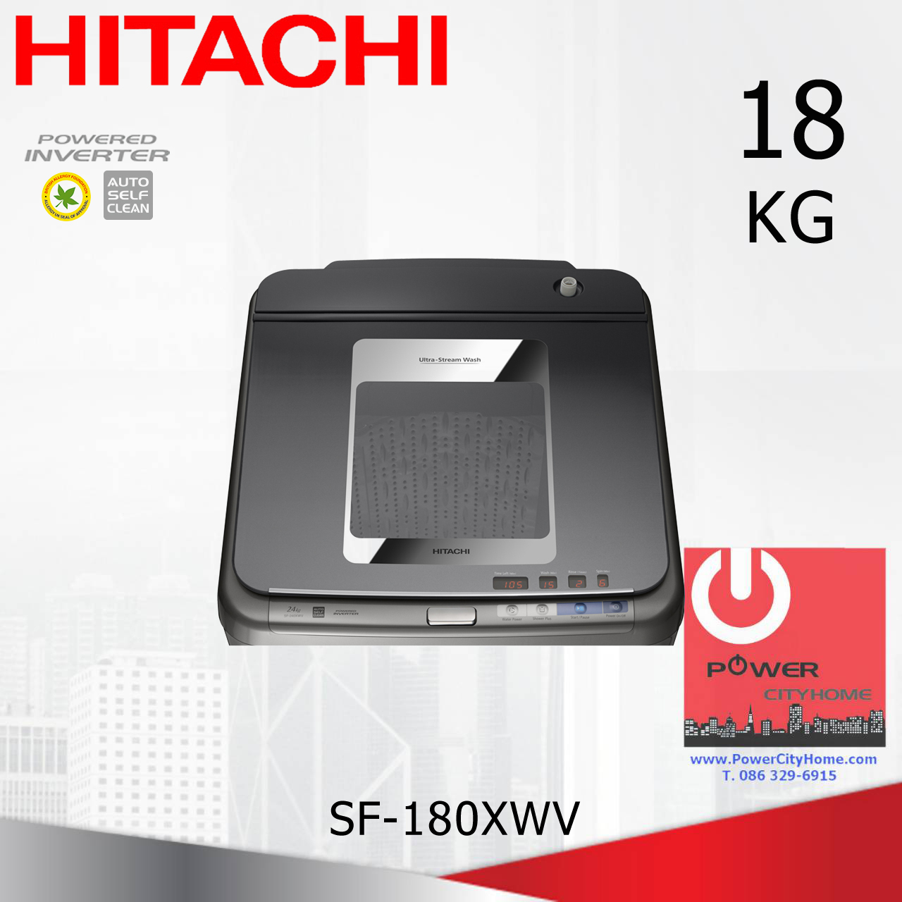 เครื่องซักผ้า Hitachi Ultra Stream Wash 1 ถัง 18 กก. รุ่น SF-180XWV