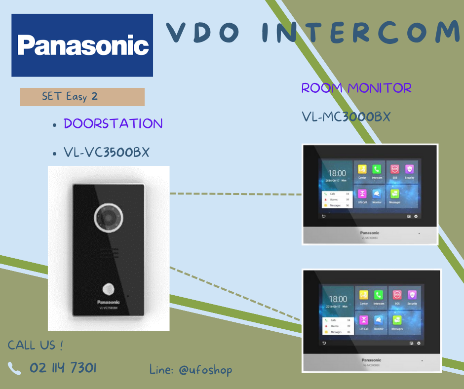 ชุดวีดีโออินเตอร์คอม พานาโซนิค เหมาะสำหรับบ้านพักอาศัย Intercom panasonic ชุด maindoor 1 +จอ 2 ระบบ IP