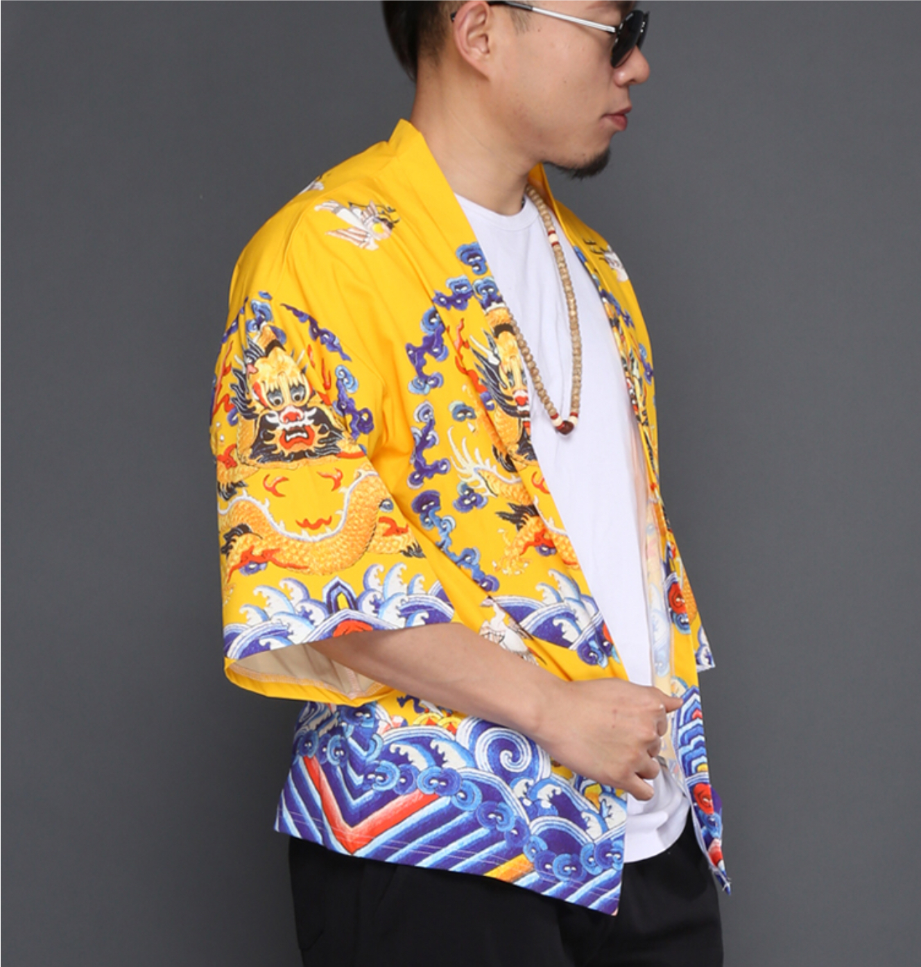 เสื้อแจ๊คเก็ตสีเหลืองลายมังกร รหัส HOT 64