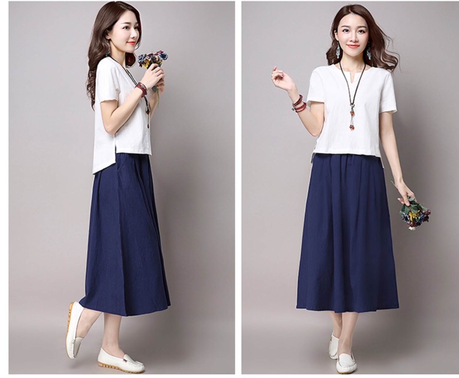 กระโปรงผ้าฝ้าย สีแดง / สีน้ำเงิน / สีครีม. รหัส VA 43 สินค้าพร้อมส่ง