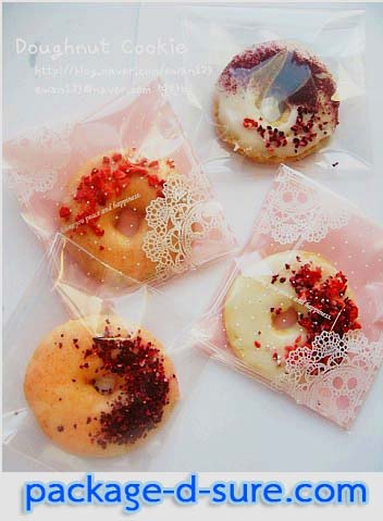 ล้างสต็อก//ถุงคุกกี้ แถบกาว 10x11 ลายลูกไม้ใส หลังชมพู แพ็ค 100 ใบ