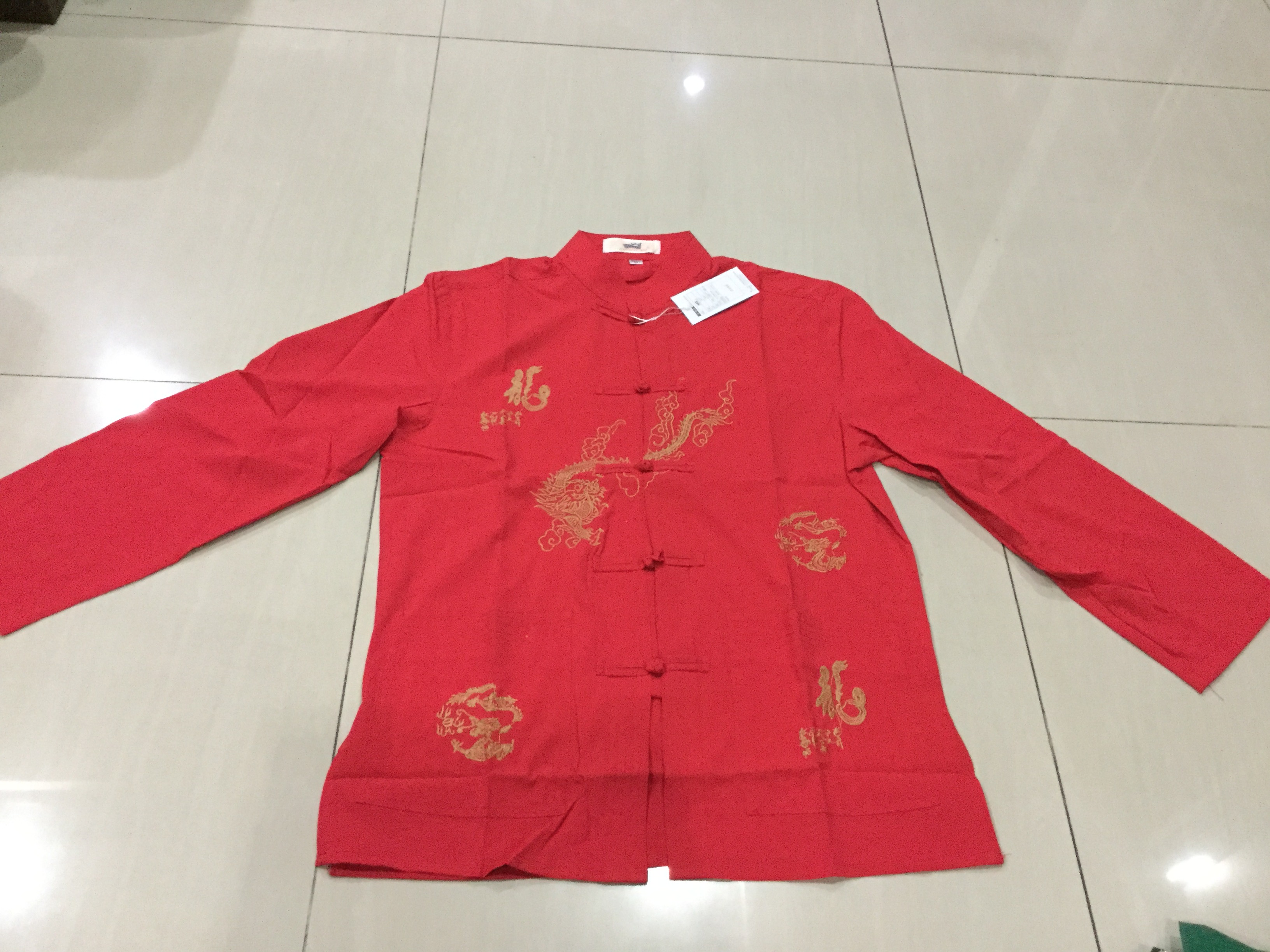 เสื้อจีนชาย ผ้าลินิน ลายปักมังกรสีแดง I55สินค้าพร้อมส่ง