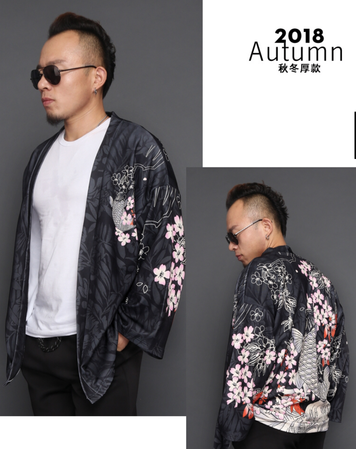 เสื้อแจ๊คเก็ต ผ้าลินิน ลายกิโมโน สีดำ รหัส HOT 60 สินค้าพร้อมส่ง