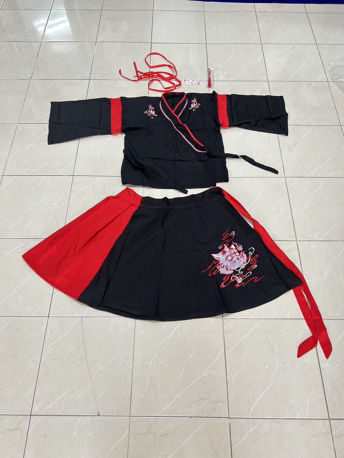 #กิโมโน เสื้อ+กระโปรง สีดำ
