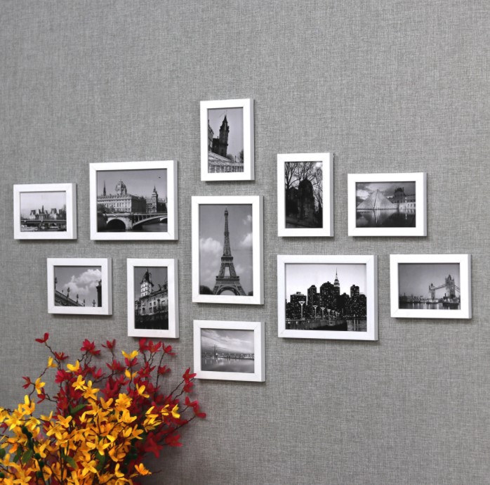 ชุดกรอบรูปติดผนัง Paris (White) กรอบรูป 11 ชิ้น พร้อมรูปภาพตามแบบและวัสดุติดตั้ง