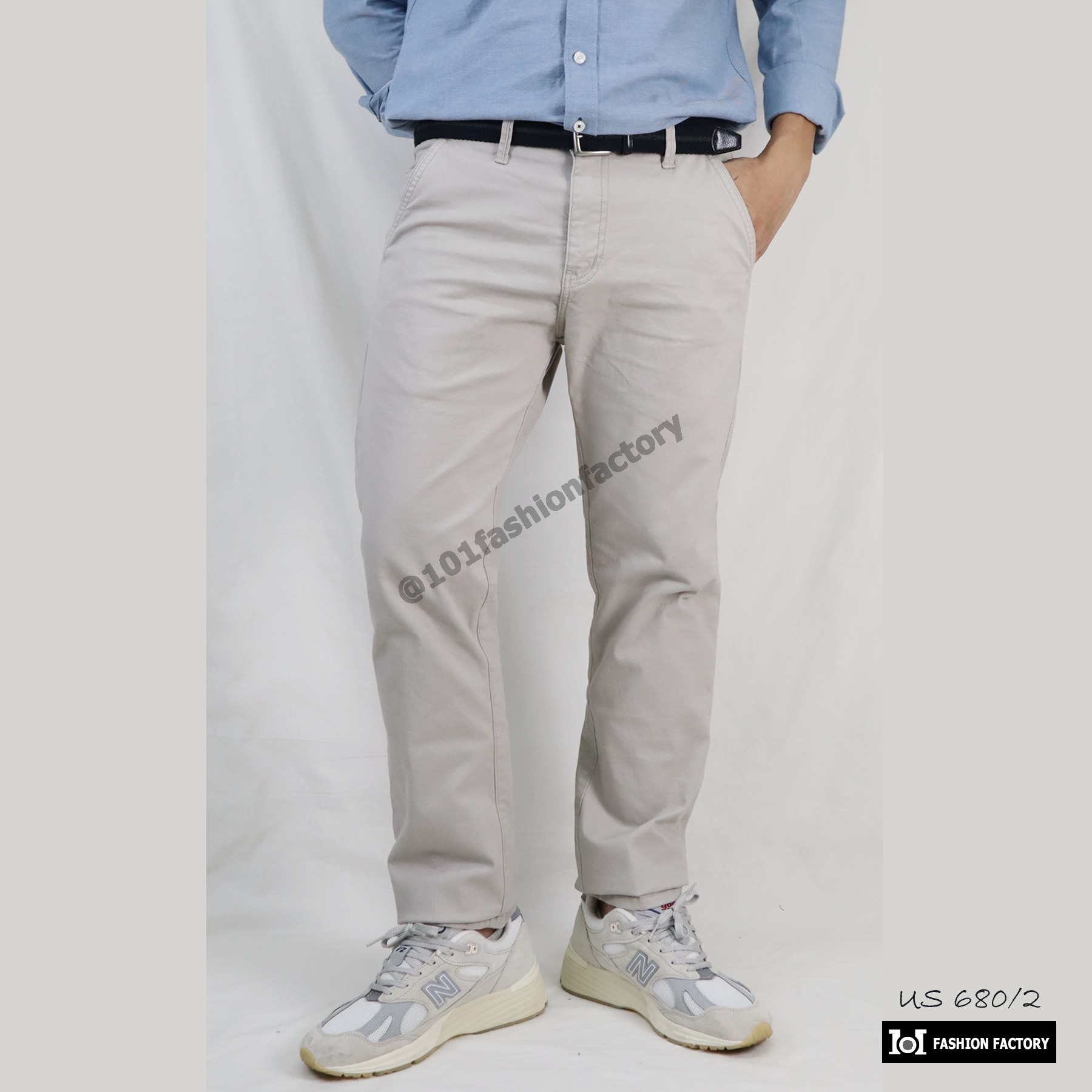 กางเกงขายาวเบสิค NO.680/2 ผ้ายืดทรงกระบอกเล็ก ทำงาน เที่ยว สีครีม | US101