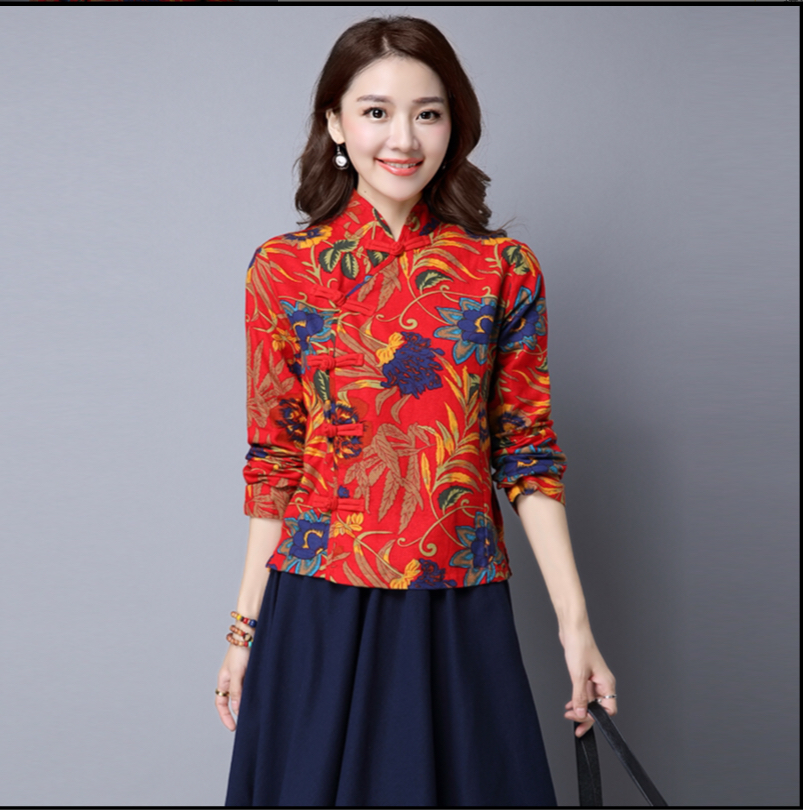 เสื้อสีแดงลาย. ผ้าฝ้าย. รหัส SN 45 สินค้าพร้อมส่ง