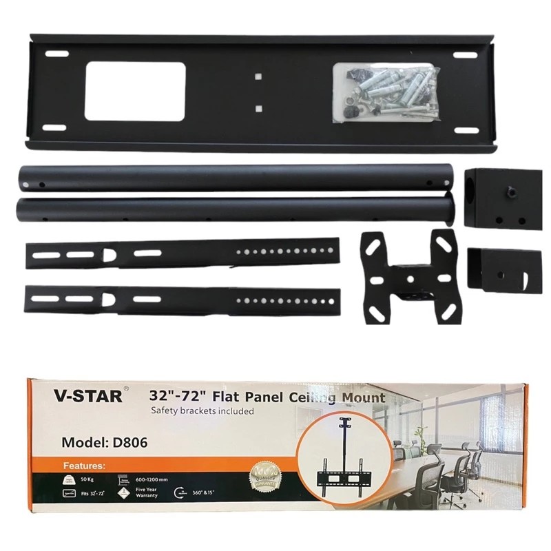 ขาแขวนทีวี ติดเพดาน รอวรับทีวี32-72 นิ้ว ปรับก้มเงยได้ หมุนได้ 360 องศา ปรับความสูงได้ Vstar D806