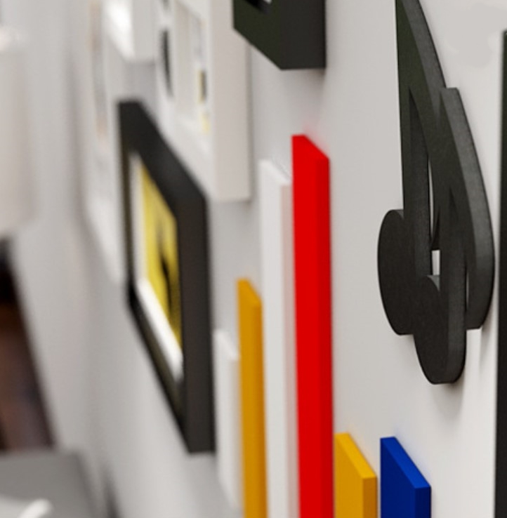 ชุดกรอบรูปติดผนัง Music กรอบรูปไม้ 7 ชิ้น+งานไม้ตกแต่งแนวดนตรี พร้อมรูปภาพตามแบบและวัสดุติดตั้ง