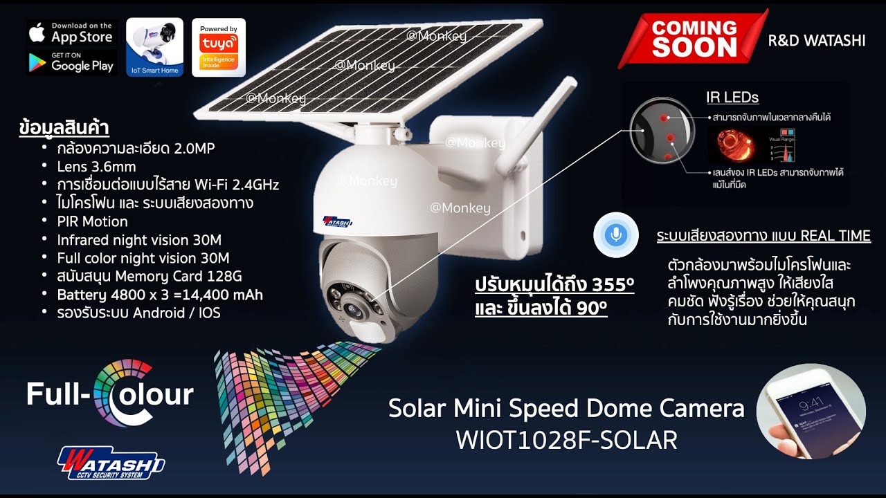 (พร้อมติดตั้ง) Solar Mini Speed Dome Camera WIOT1028F-SOLAR + เมมโมรี่ 32GB + เซ็ตระบบออนไลน์
