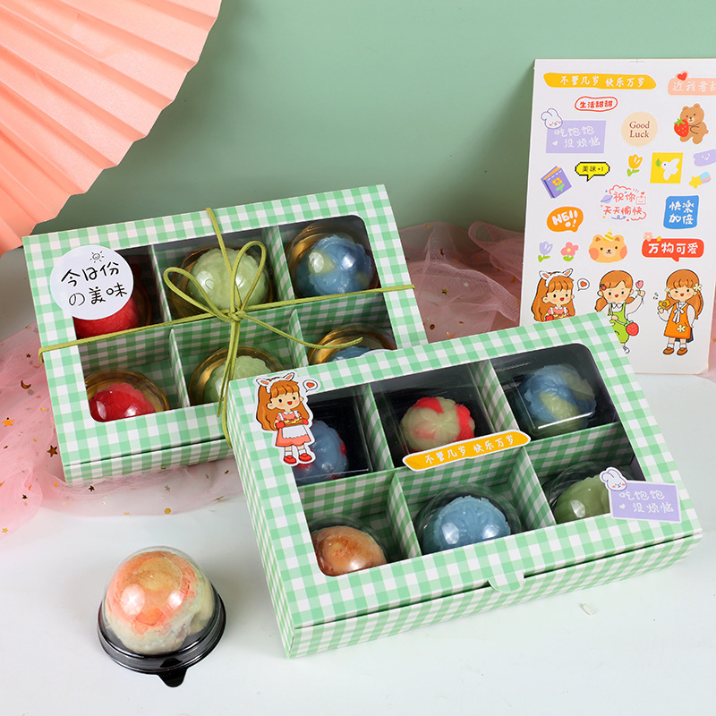 กล่องทรงผืนผ้า 6 ช่อง ลายทางสีเขียวพาสเทล ขาว 23.5x15+5