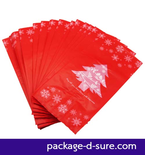 โปรโมชั่น//ถุงซีลกลางขยายข้าง สีแดง ลายต้นคริสต์มาส 9x20+7 แพ็ค 50 ใบ