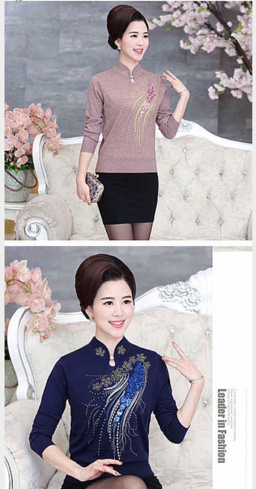 เสื้อสไตล์จีน ไหมพรม รหัส EE108 สินค้าพร้อมส่ง