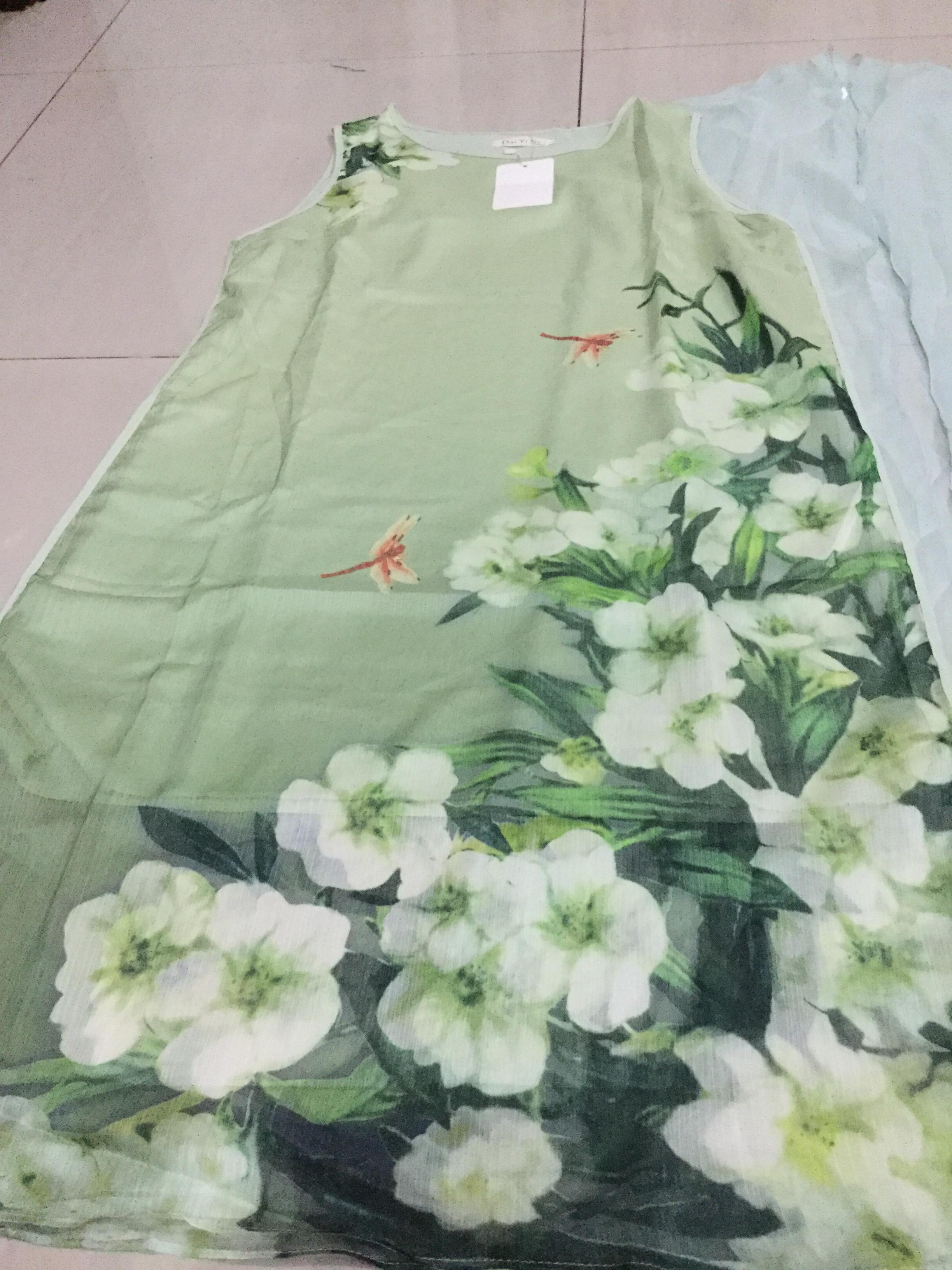 เดรสสีเขียว ผ้าชีฟอง+ผ้าซาติน รหัส SH 71 สินค้าพร้อมส่ง