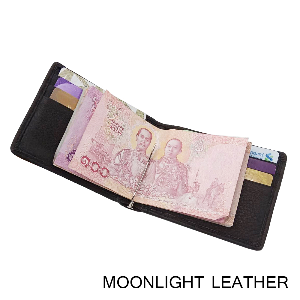 กระเป๋าสตางค์หนังแท้ แบบหนีบธนบัตร รุ่น Mix สีดำ หนังนุ่ม สวย ไม่ลอกร่อน พร้อมกล่องเป็นของขวัญได้