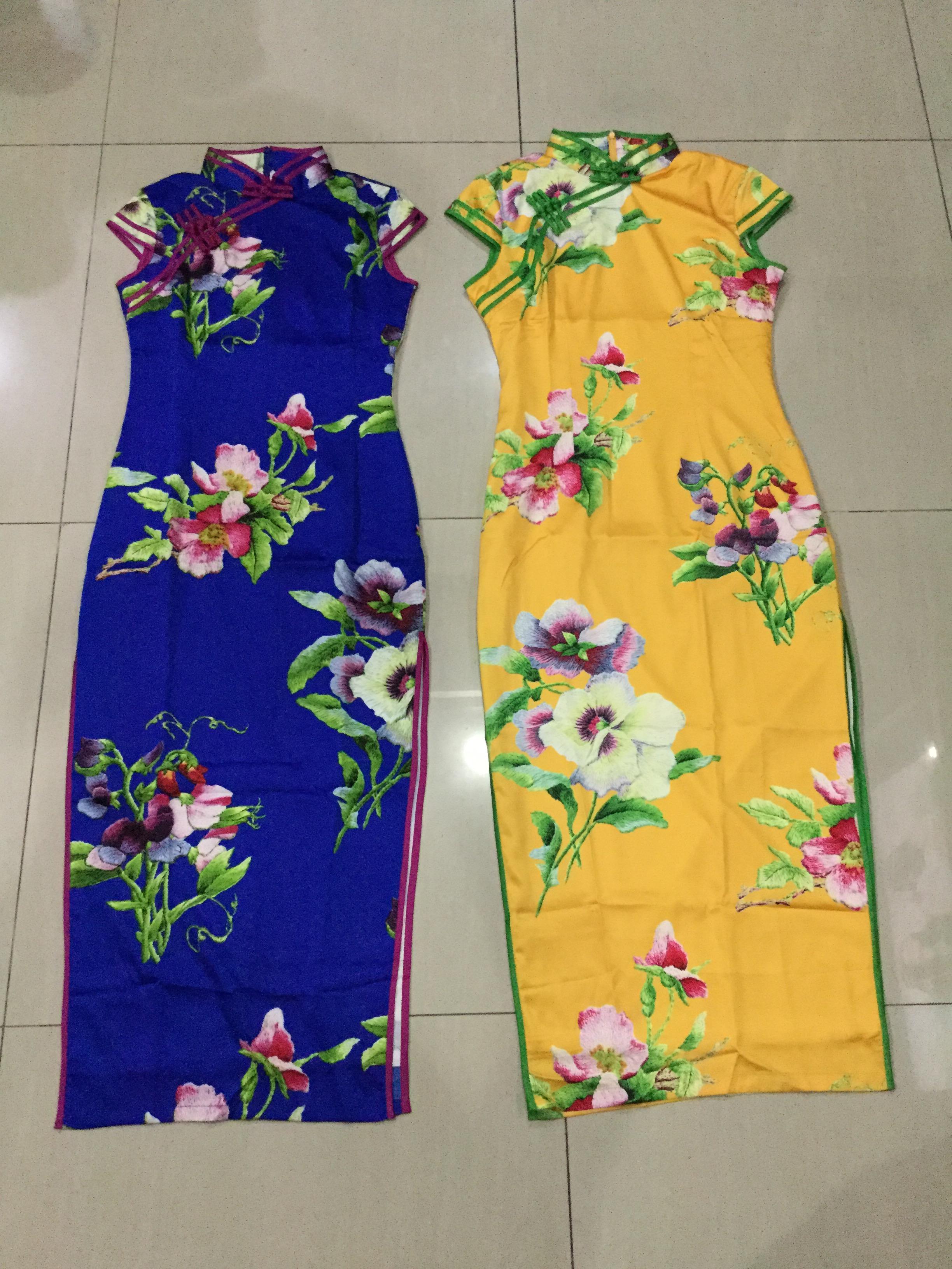 กี่เพ้ายาว ผ้าไหม สีเหลือง รหัส FZ 155 สินค้าพร้อมส่ง