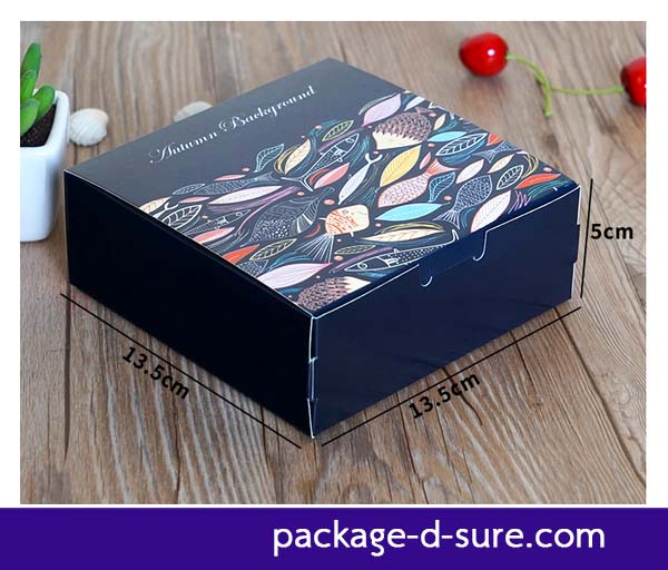 กล่องสี่เหลี่ยมจัตุรัส เปิดบน 13.5x13.5x5 สีน้ำเงินเข้ม ลายกราฟฟิกปลา