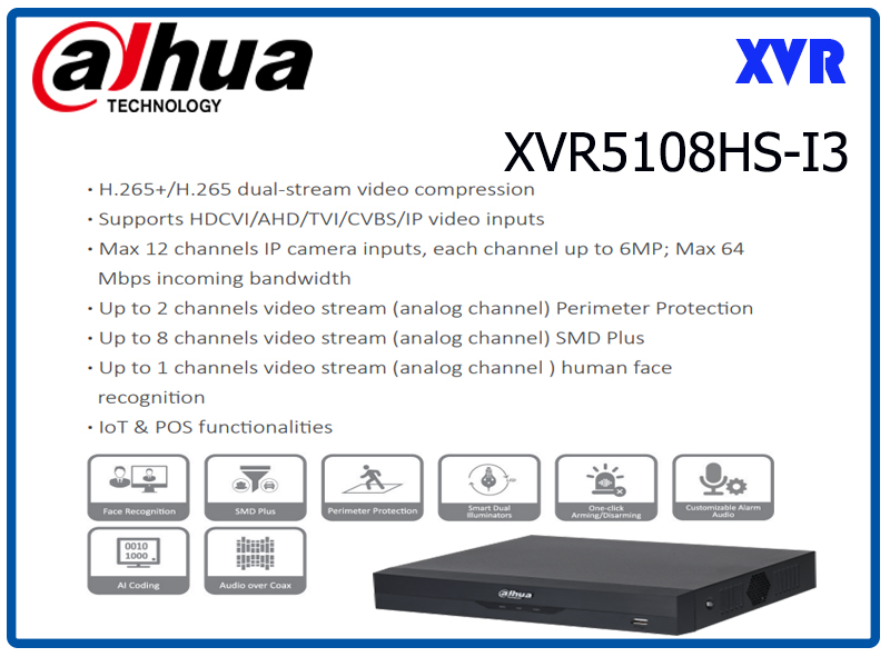 XVR Dahua 8 Channels Penta-brid รุ่น XVR5108HS-I3