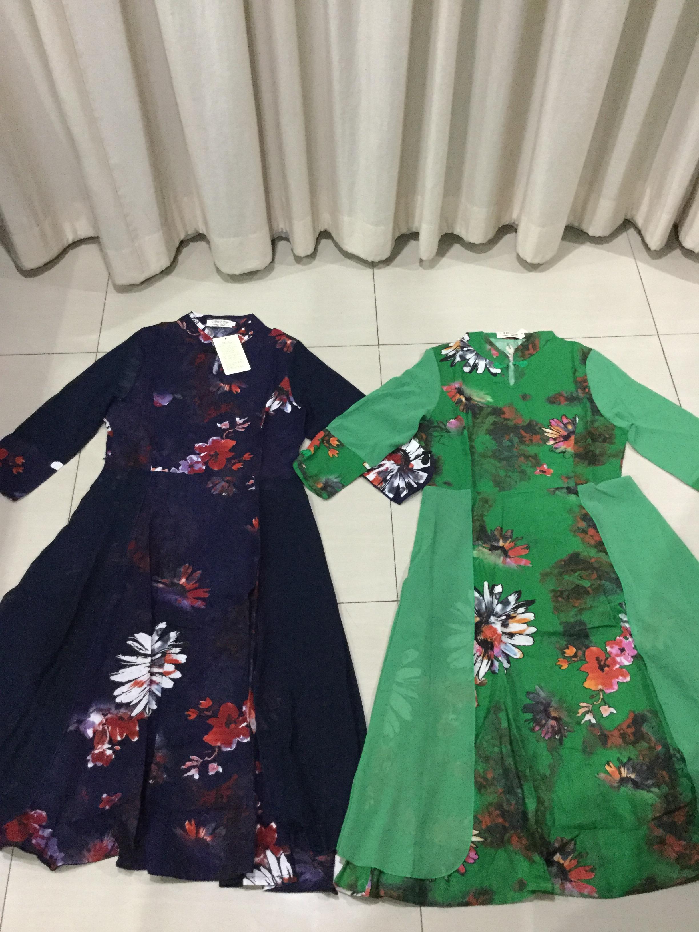 เดรสผ้าฝ้าย ลายดอกสีเขียว รหัส BGB 50 สินค้าพร้อมส่ง