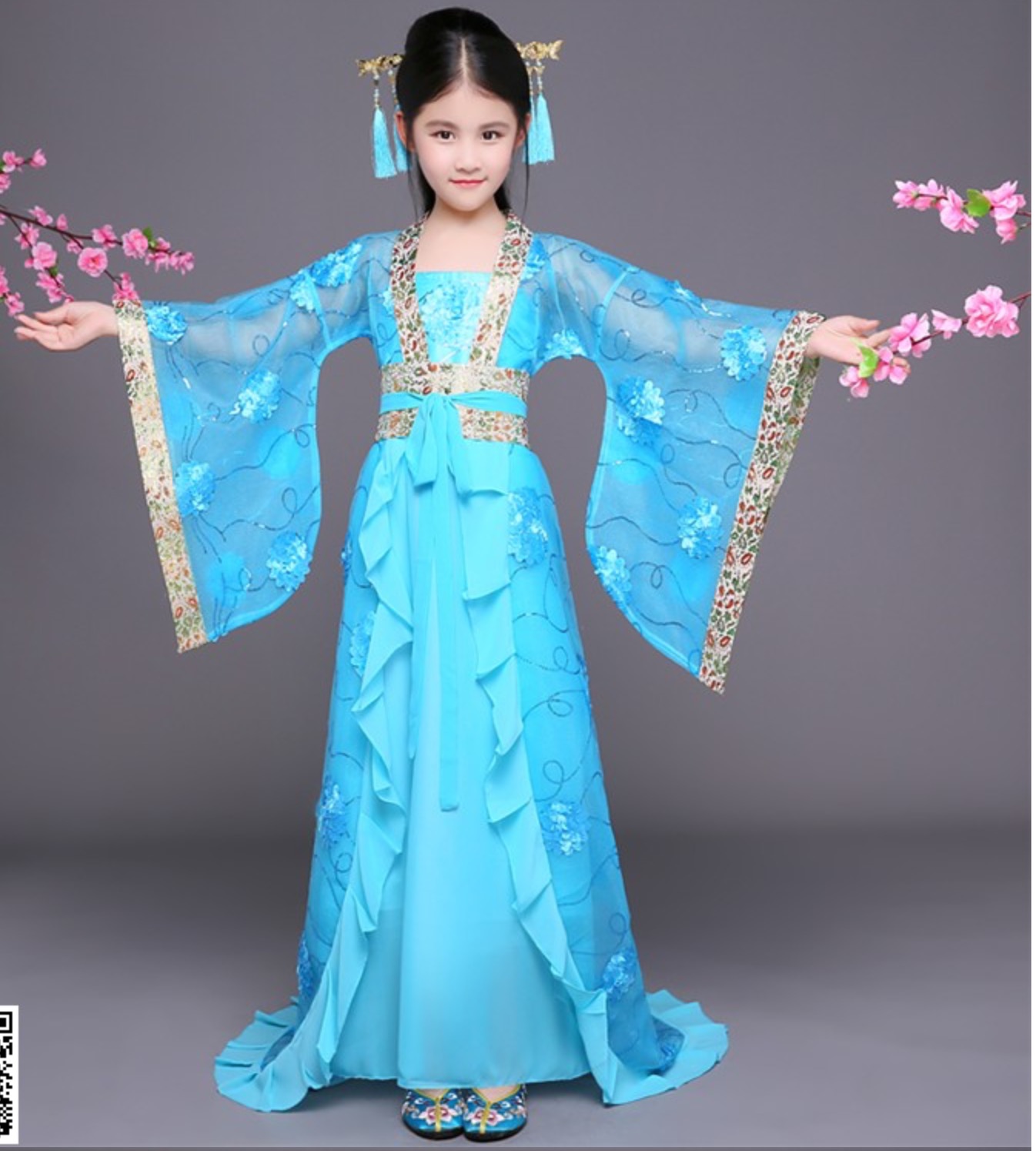 ชุดเด็กหญิงราชวงค์ถัง สีฟ้า. รหัส BP 90 สินค้าพร้อมส่ง