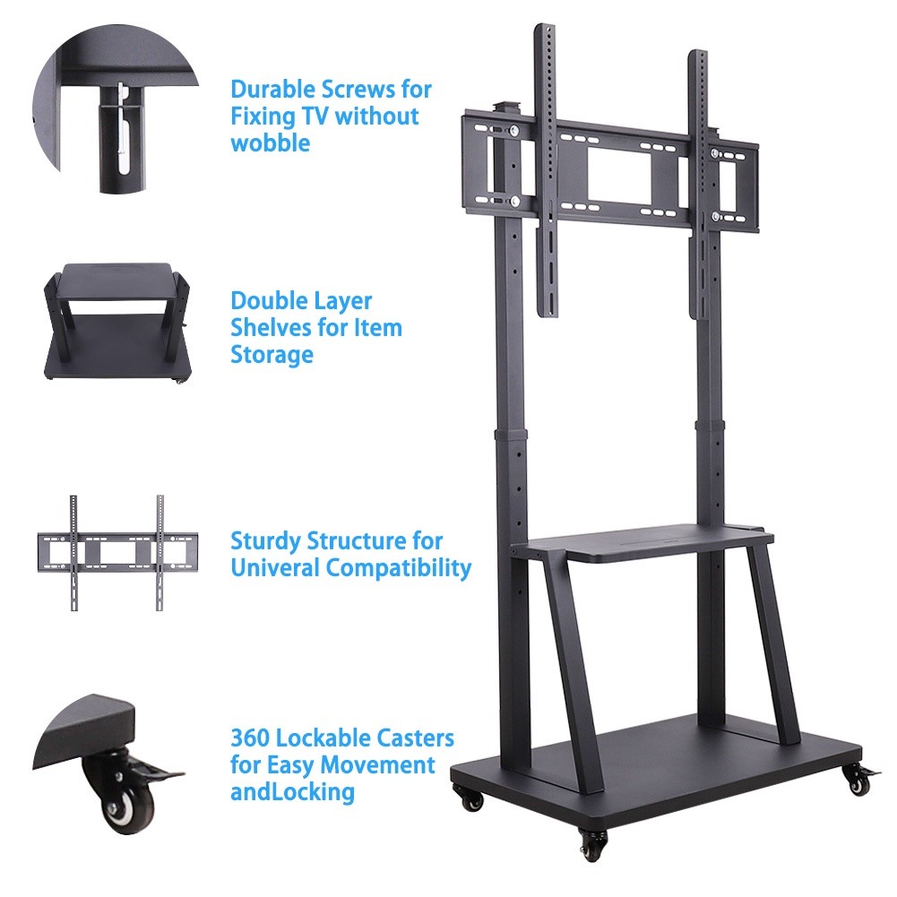 ทีวีสแตนด์ตั้งพื้น เคลื่อนที่ ปรับขึ้นลง ขนาด 32-100นิ้ว TV STAND รุ่นหนาพิเศษ วัสดุอย่างดี Floor TV Cart Stand on Wheel ประกอบใช้งานได้เองง่ายๆ!!!