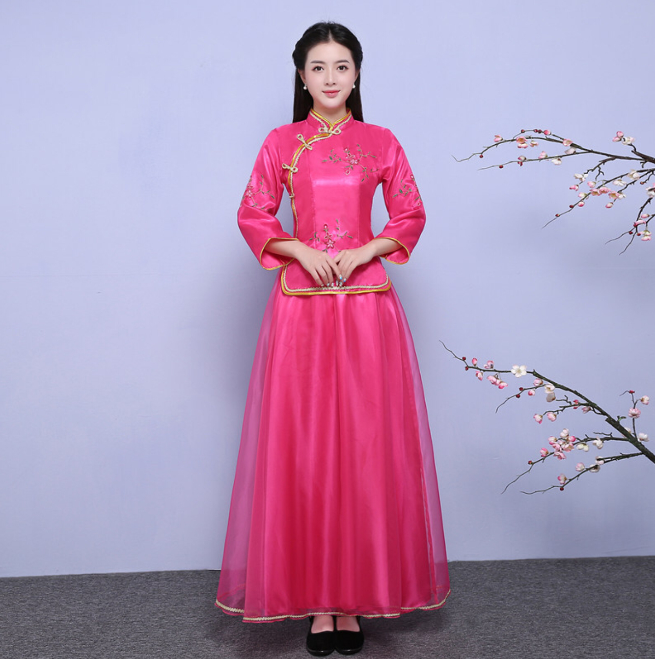 ชุดเสื้อ+กระโปรง สีชมพูเข้ม รหัส RR65 พร้อมส่ง
