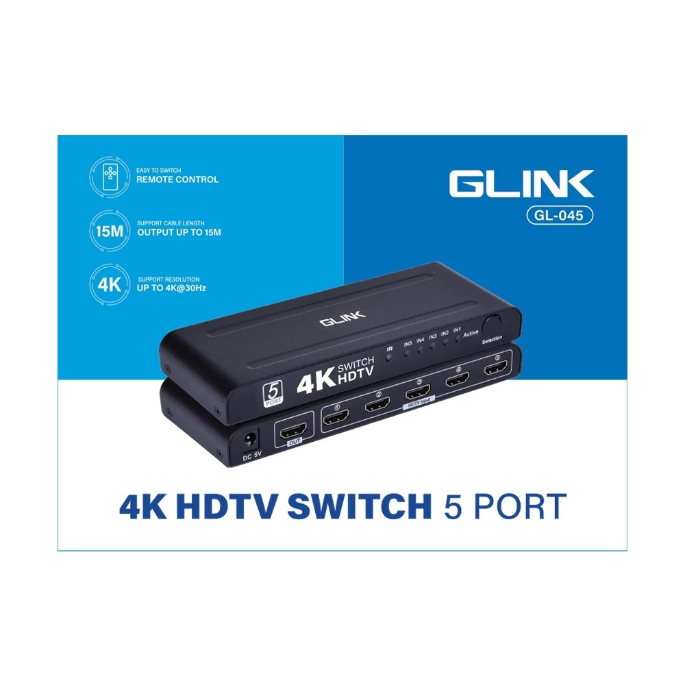 Glink GL-045 HDTV Switch 5 in 1 Out 4K 30Hz อุปกรณ์สลับสัญญาณภาพ 5 HDMI ออก 1จอภาพ