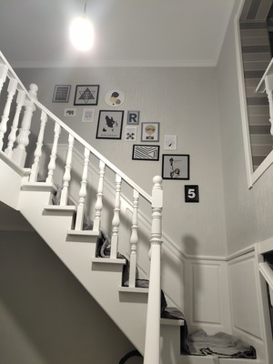 ชุดกรอบรูปติดผนังบันได Stairway18 (Dog) กรอบรูปไม้ 17 ชิ้นพร้อมภาพตามแบบ + รูปแคนวาส 1 ชิ้น และวัสดุติดตั้ง