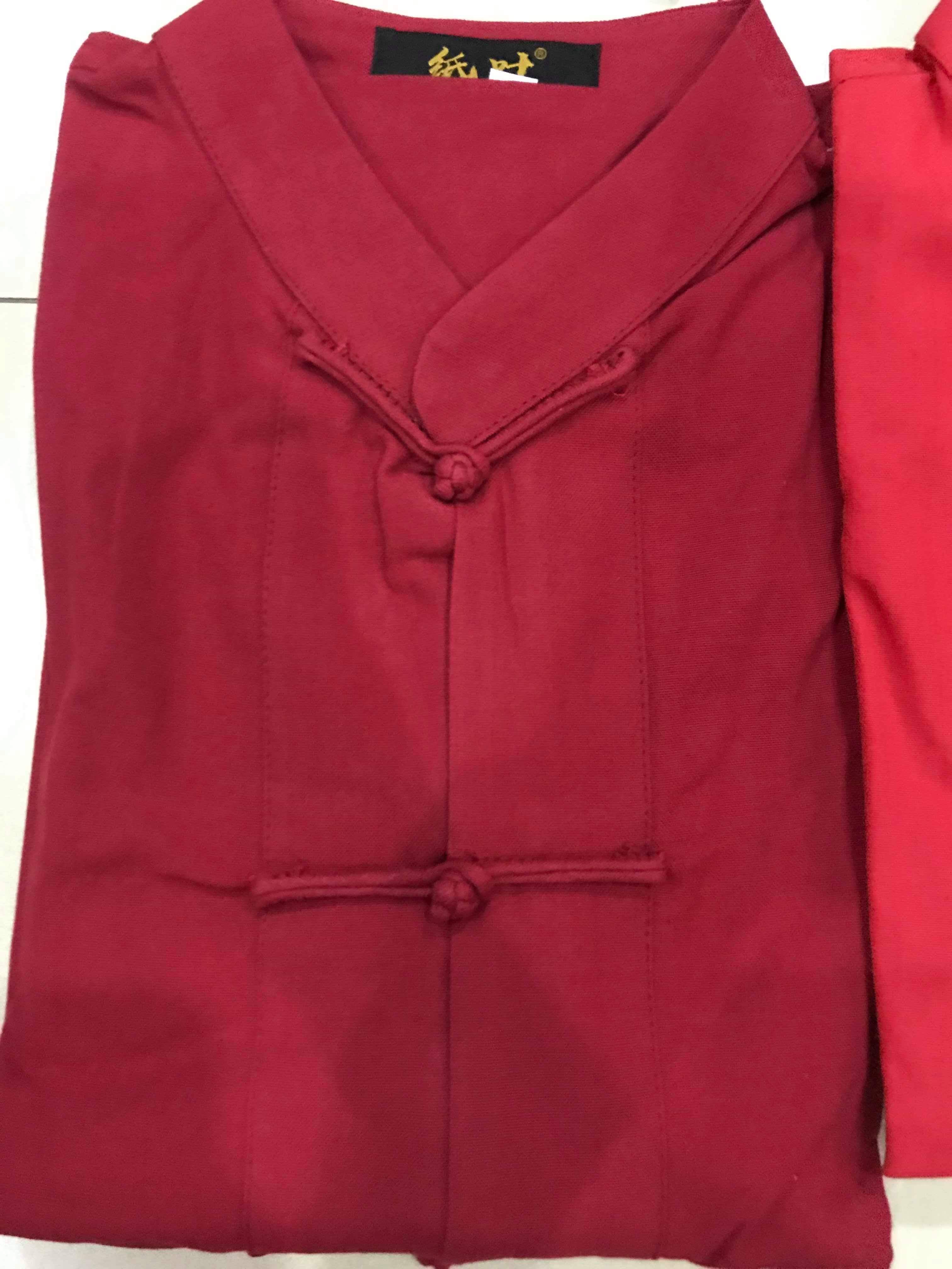 เสื้อจีนชาย ผ้าฝ้ายผสมลินิน สีแดงเข้ม รหัส SIX39 สินคัาพร้อมส่ง