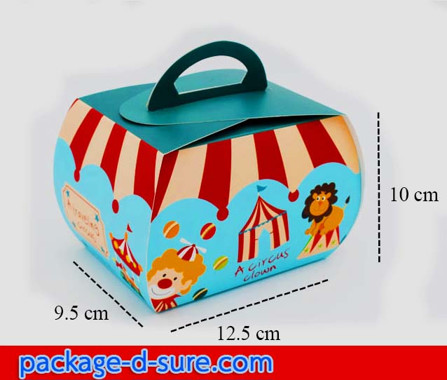 กล่องหูหิ้ว สี่เหลี่ยม ทรงสูง 9.5x12.5x10 ลายคณะละครสัตว์