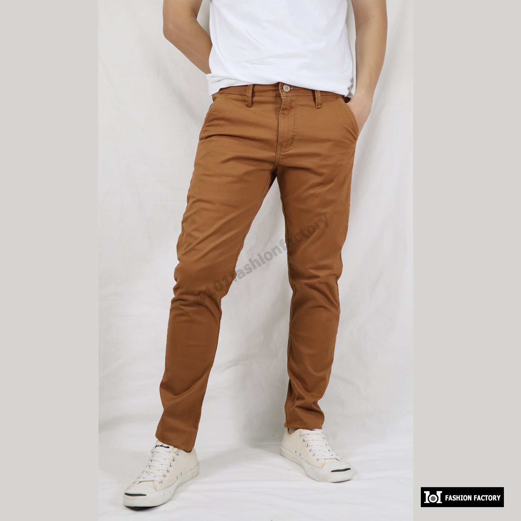 ขาเดฟชาย US616/23 กางเกงขายาวผ้ายืดคอตตอน ทำงาน+เที่ยว สีชาเย็น |US101