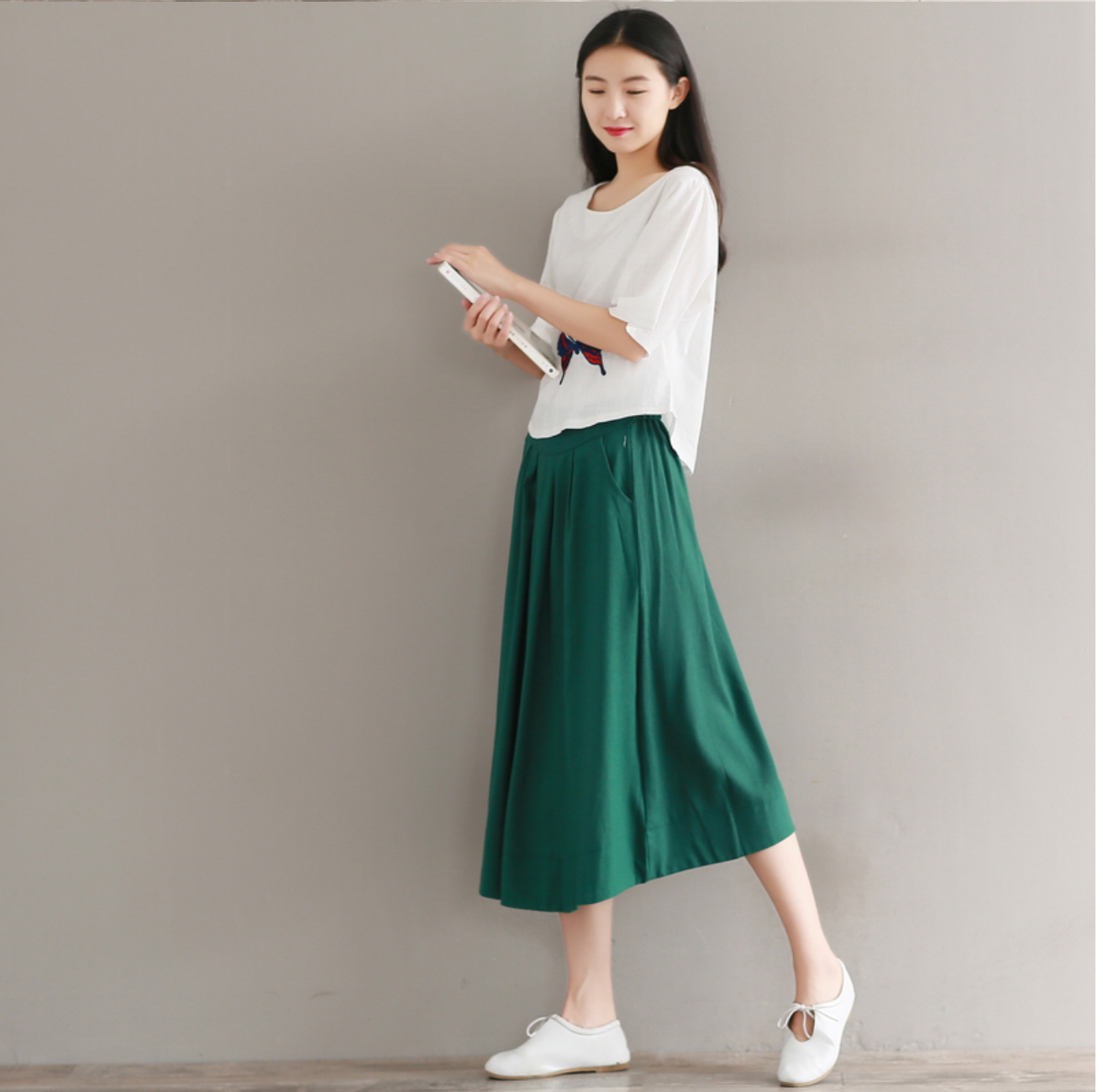 กระโปรงผ้าฝ้าย สีแดง / สีน้ำเงิน / สีเขียว รหัส H 38 สินค้าพร้อมส่ง