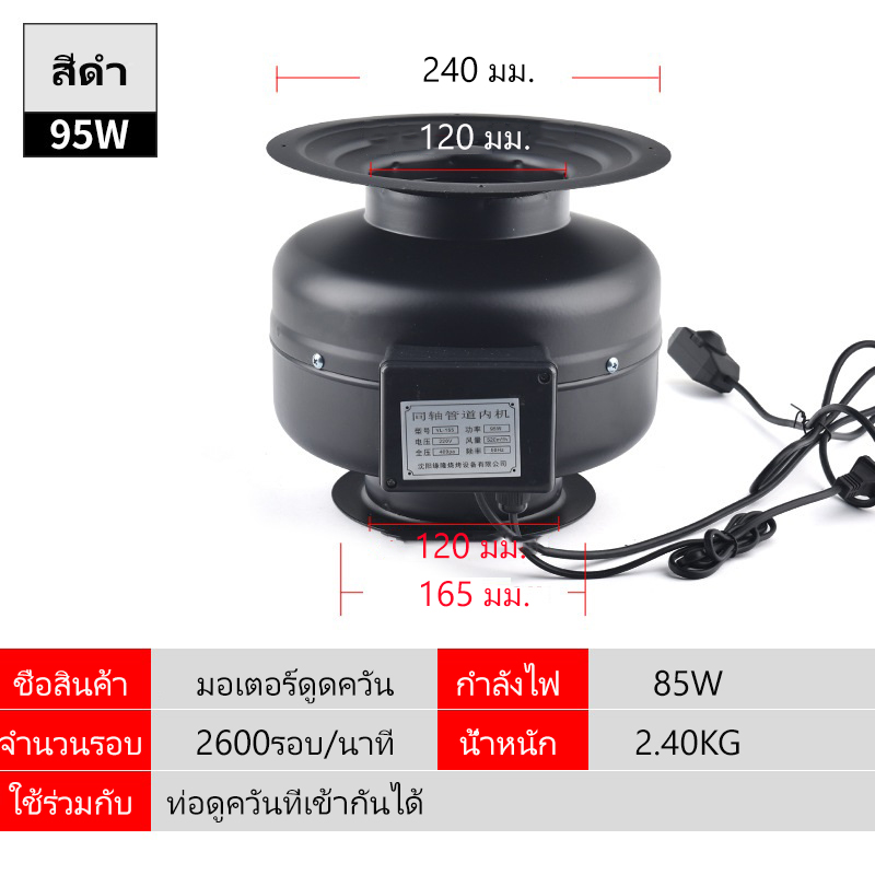 มอเตอร์พัดลมสำหรับท่อดูดควันเตาปิ้งย่าง 3 ขนาด รุ่น G6