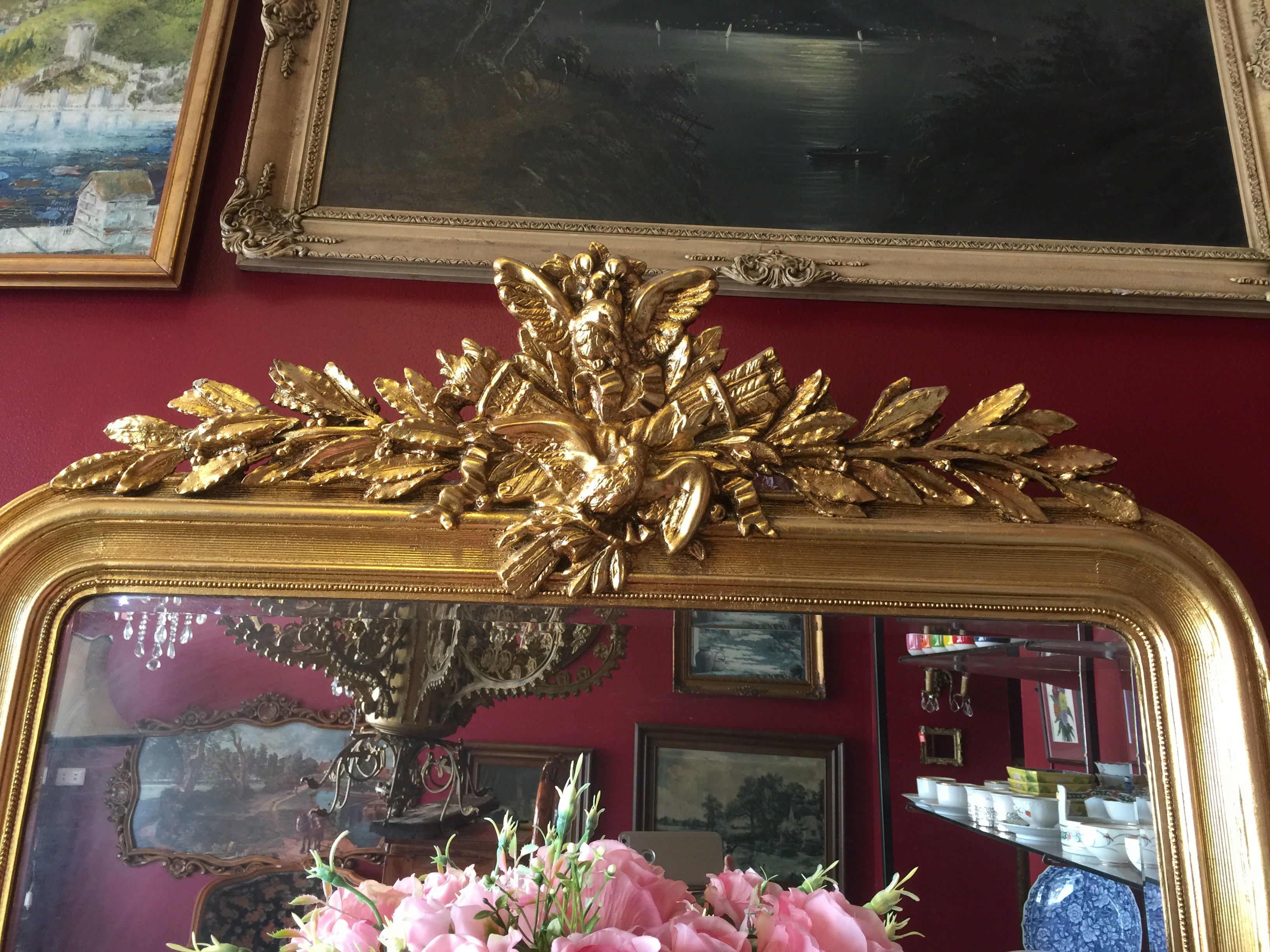 กระจกไม้แกะสลักสีทอง งานฝรั่งเศส