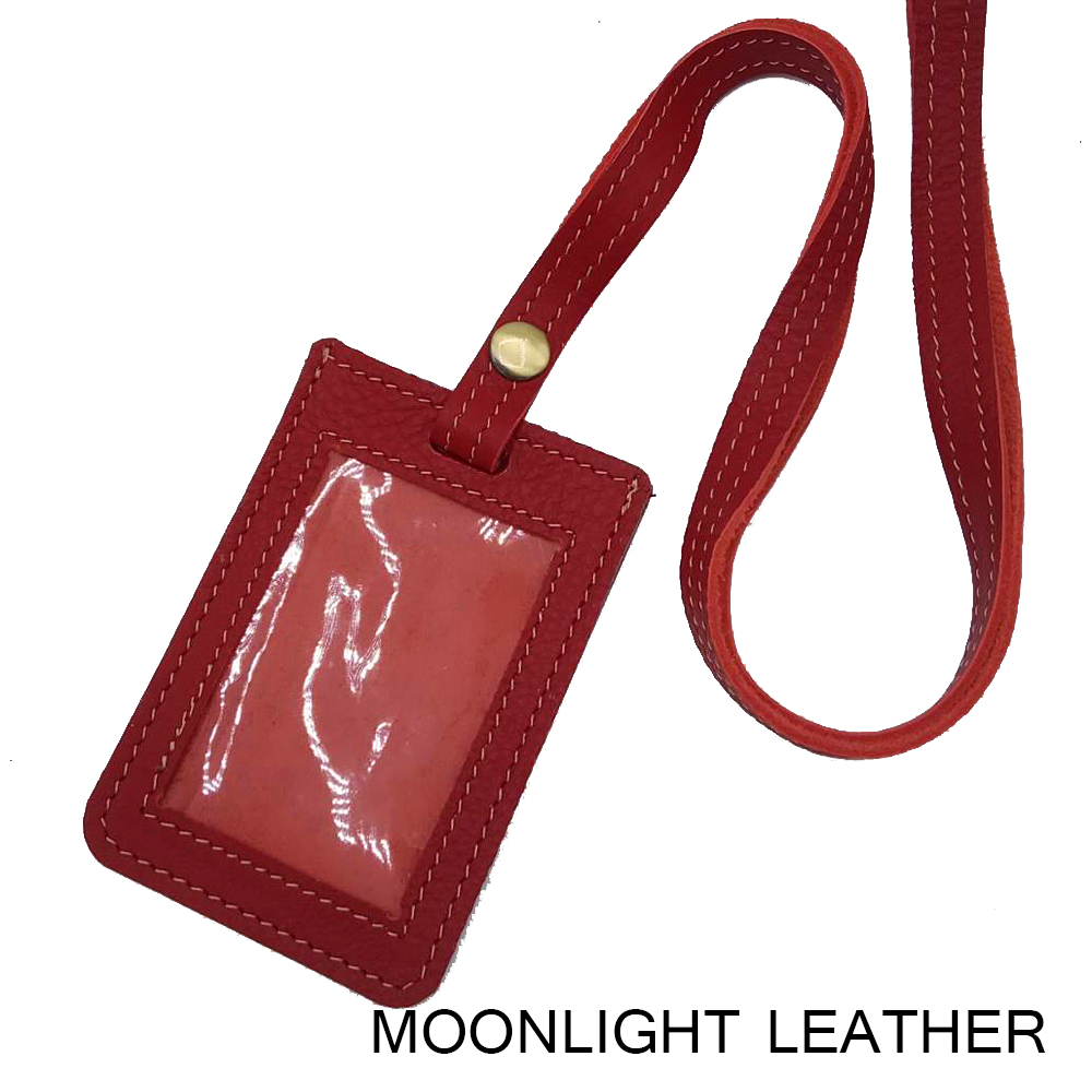 ป้ายห้อยคอ ที่ใส่บัตรพนักงานหนังแท้ทั้งใบ Moonlight มี 5 สี ทำจากหนังวัวแท้ นุ่ม ไม่ลอก สวย ทนทาน มีกล่องเป็นของขวัญได้