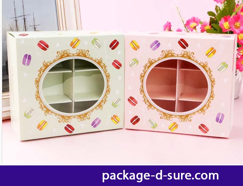 โปรโมชั่น//กล่องมาการอง 6 ชิ้น แยก 2 ชิ้น 12x11x5 สีชมพู ลายมาการอง