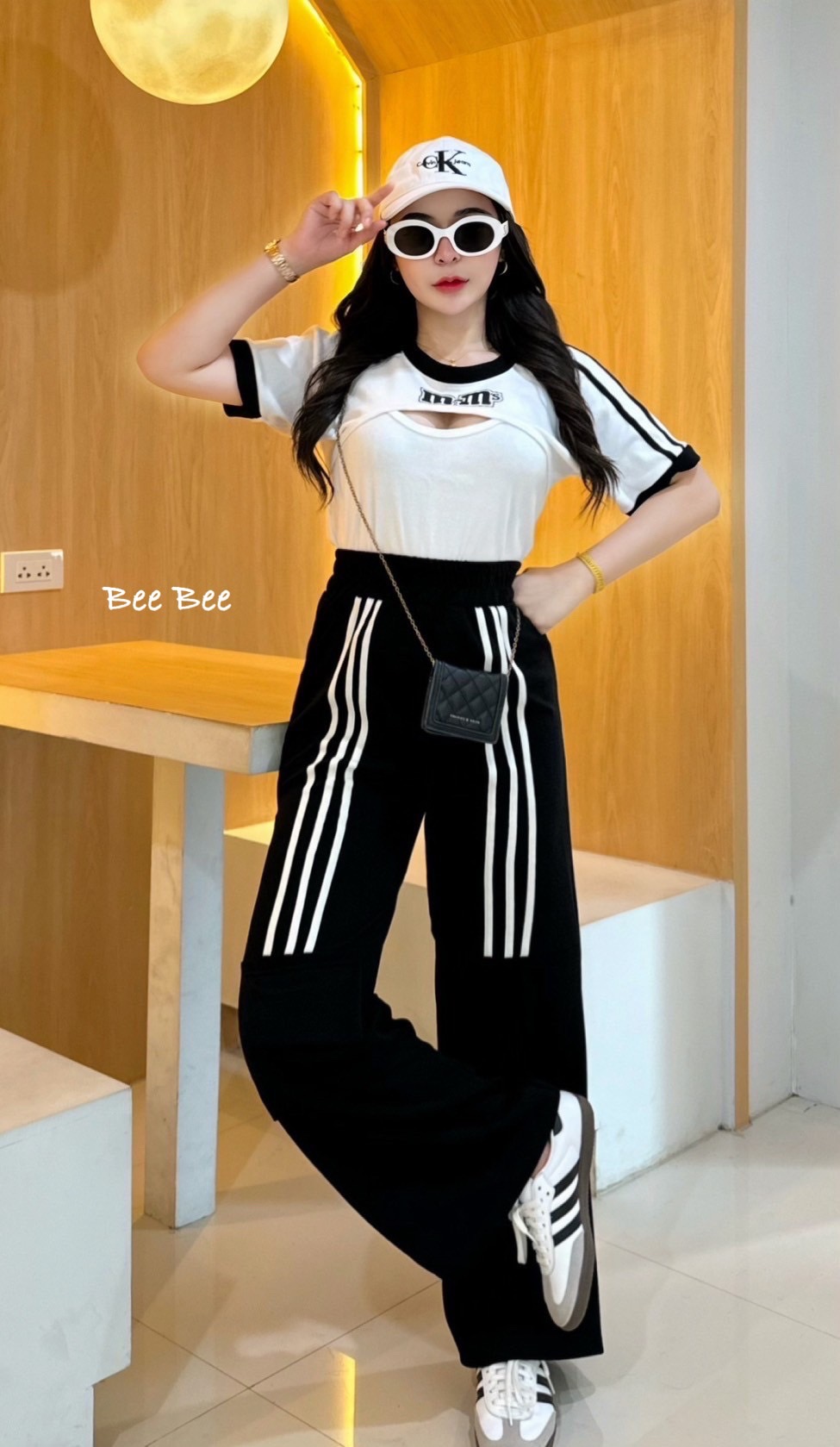 New Collection Set 2 ชิ้น m&m กางเกงแถบหน้ากระเป๋าหน้าสุดชิค Freesize